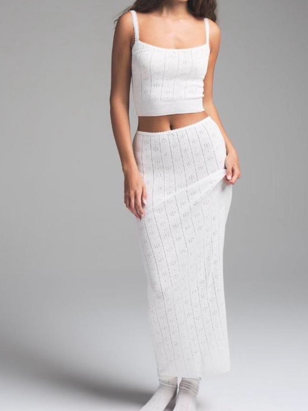 SKIMS White Lace-Trim Ribbed Tank